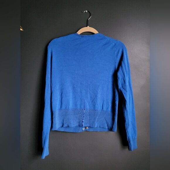 Chicos Cobalt Blue Snap Rhinestone Center Silver Closure Long Sleeve Sz M - Picture 2 of 11